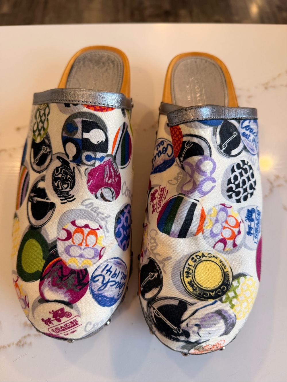 Coach Joy Multicolor Logo Print Slip-On mule clogs